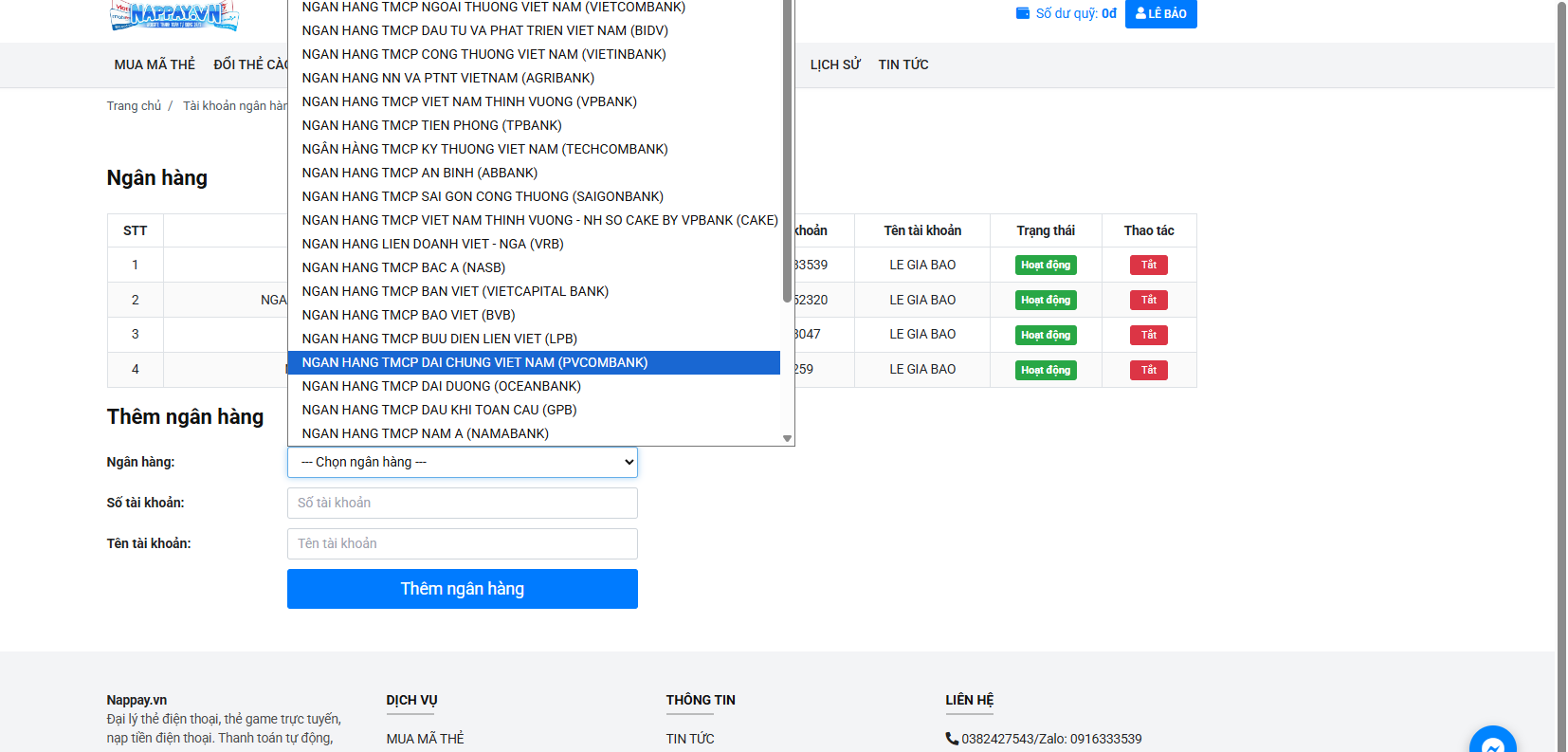 Xác nhận thông tin ngân hàng
